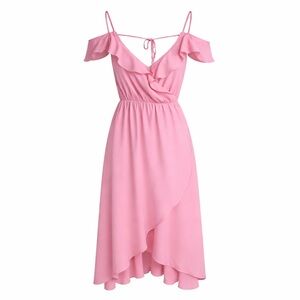GB Pink Ruffle Wrap Around Dress size large New cherry blossom